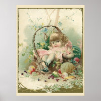 Vintage Victorian Child, Girl Primavera Fruta Bask