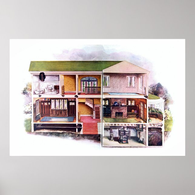 Poster Vintage Victorian Era House Cutaway View (Frente)
