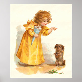 Pôster Vintage Victorian Girl and Dog by Frances Brundage