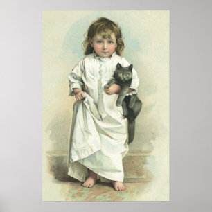 Poster Vintage Victorian Girl in a Nightvestiwn com seu g