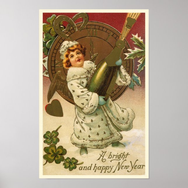 Pôster Vintage Victorian Véspera de ano novo Champagne An (Frente)