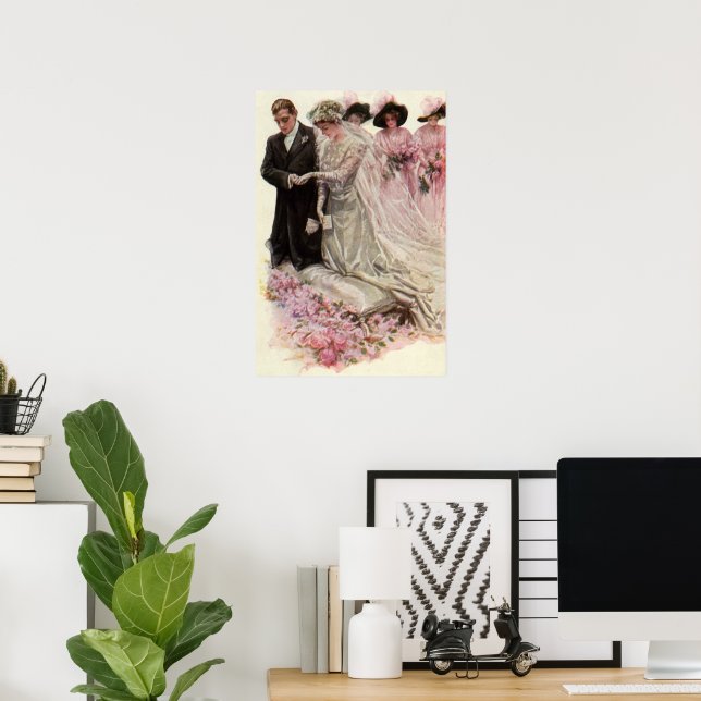 Poster Vintage Victorian Wedemony Node and Groom (Escritório em casa)