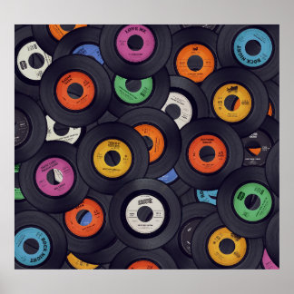 Poster Vintage Vinyl Records Music Background