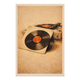 Pôster Vintage Vinyl Records Retro Turntable Music Poster