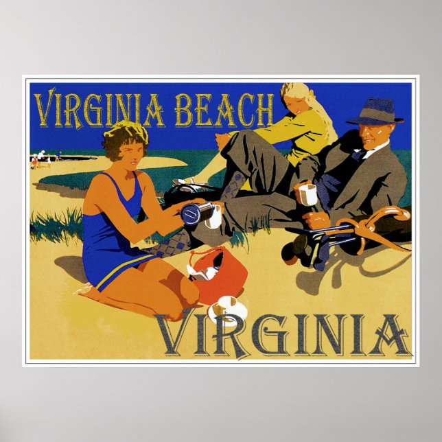 Pôster Vintage Virginia Beach Scene (Frente)