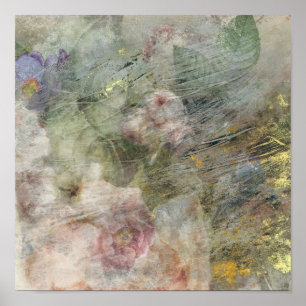 Poster Vintage Vitoriian Oil Canvas rosa púrpura Floral