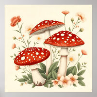 Vintage Voe Agarários Cogumelos Brancos E Vermelho