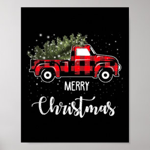 Poster Vintage Wagon Red Truck Árvore de Natal Pajama Fam