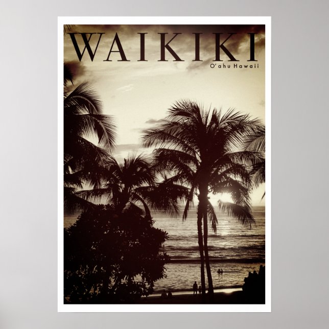 Poster Vintage Waikiki Palm Havaiano (Frente)