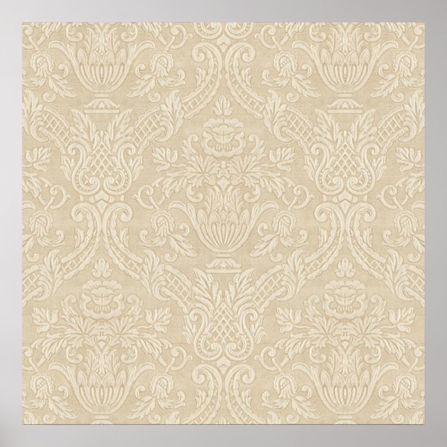 Poster Vintage Wallpaper Beige Floral Elegante Damask (Frente)