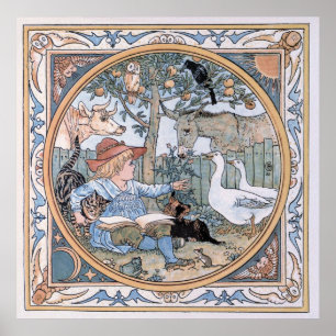 Poster Vintage Walter Crane: A criança, os animais