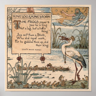 Pôster Vintage Walter Crane: King log & king stork small