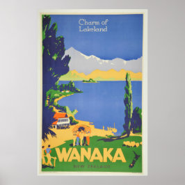 Pôster Vintage Wanaka Nova Zelândia Lakeland Viagem