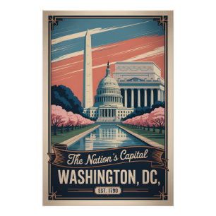 Pôster Vintage Washington DC A Capital Nacional Retro