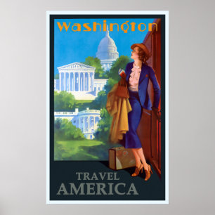 Poster Vintage Washington DC Capitol América Viagem