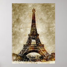 Vintage Watercolor Art da Torre Eiffel