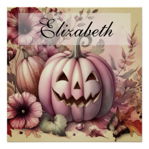 Pôster Vintage watercolor of Halloween bompkins Fall