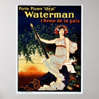 Pôster Vintage Waterman fountain caneta publicidade