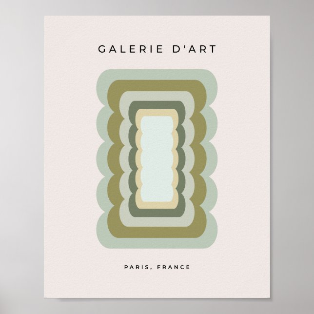 Poster Vintage Wavy Lines Sage Green And Beige (Frente)