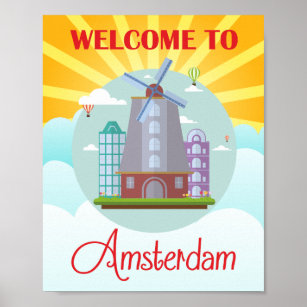 Poster Vintage Welcome to Amsterdam Holland Viagem