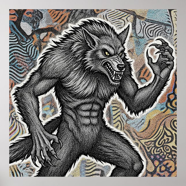 Poster Vintage Werewolf Illustration Fierce Gothic Wolf (Frente)