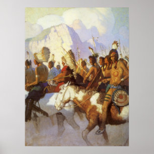 Pôster Vintage Western Art, Partido da Guerra da Índia p