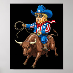 Poster Vintage Western Cowboy Trump Rodeo Usa Patriótico