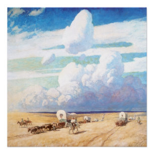 Pôster Vintage Western Cowboys, Vagões Cobertos por Wyet