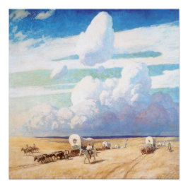 Pôster Vintage Western Cowboys, Vagões Cobertos por Wyeth