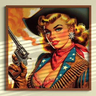Poster Vintage Western Cowgirl Pin Up