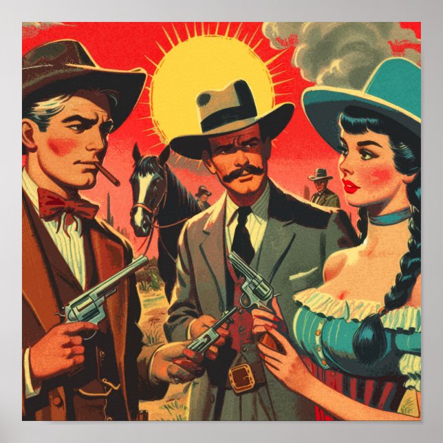 Poster Vintage Western História em quadrinhos Illustratio (Frente)