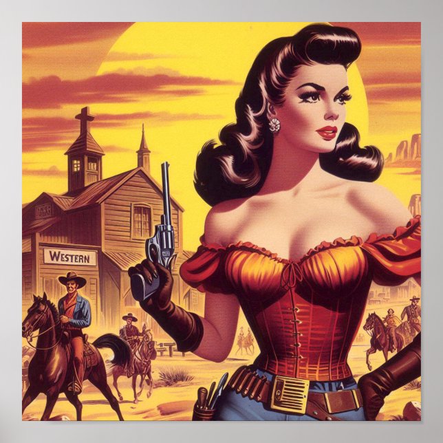 Poster Vintage Western Pin-up (Frente)