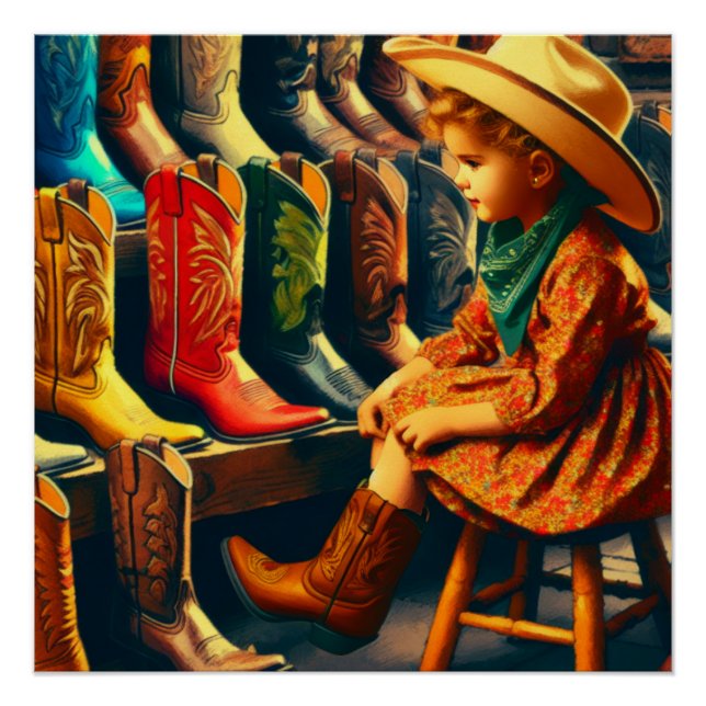 Pôster Vintage Western Retro Cowgirl Boot Comprando (Frente)