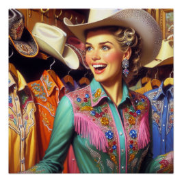 Pôster Vintage Western Retro Cowgirl Shirt Comprando