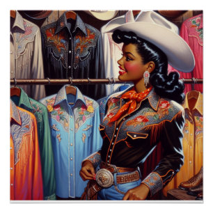Pôster Vintage Western Retro Cowgirl Shirt Comprando