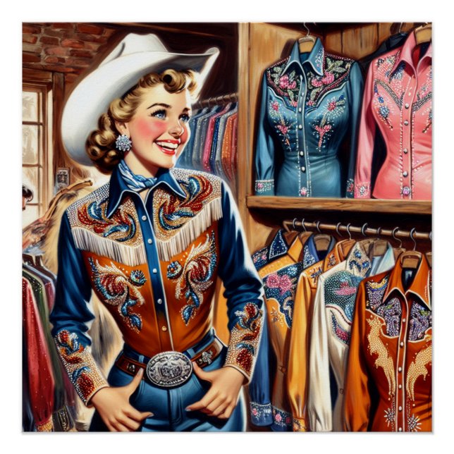 Pôster Vintage Western Retro Cowgirl Shirt Comprando (Frente)