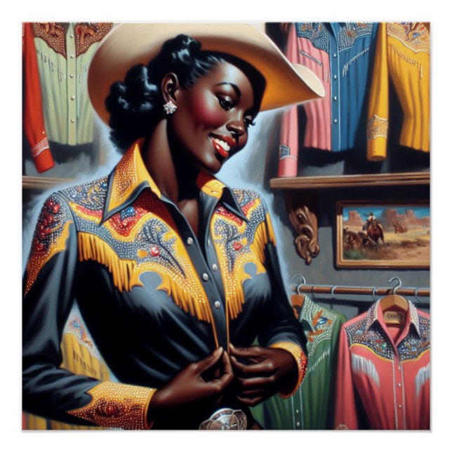 Pôster Vintage Western Retro Cowgirl Shirt Comprando (Frente)
