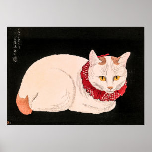 Poster Vintage White Cat - Takahashi Shotei