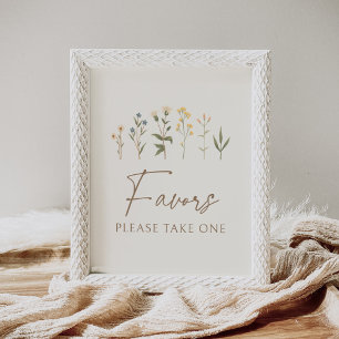 Poster Vintage Wildflower Chá de fraldas Favorece Sinal