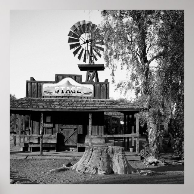 Poster Vintage Windmill, foto branca e preto (Frente)