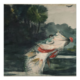Pôster Vintage Winslow Homer Life-Size Black Bass