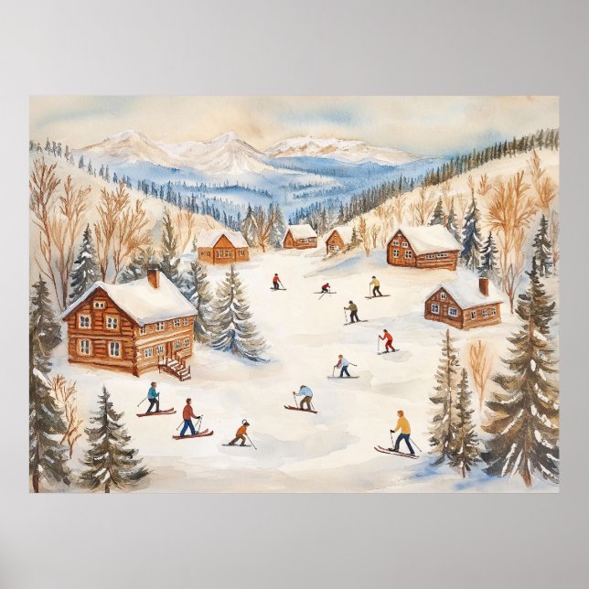 Poster Vintage Winter Skiers Scene (Frente)