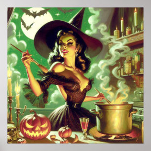 Poster Vintage Witch Halloween Pin-Up