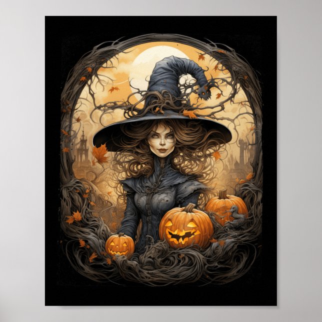 Poster Vintage Witchcraft Wiccan Gothic Witchy Halloween (Frente)