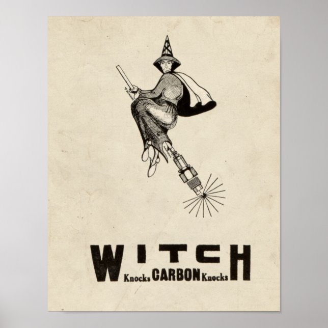 Pôster Vintage Witold Hat Broomstick Halloween Engraçado (Frente)