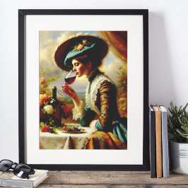 Poster Vintage Woman Bebendo Wine