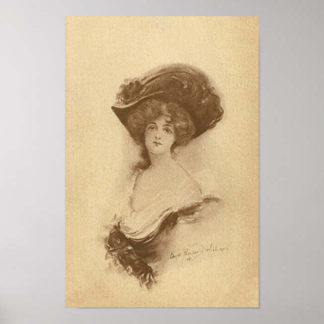 Pôster Vintage Woman com chapéu (Frente)