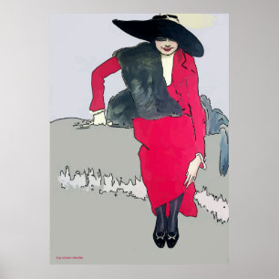 Poster Vintage Woman em vermelho, adicione texto