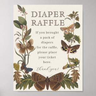 Poster Vintage WOODLAND Insetos Fralda Raffle Chá de fral
