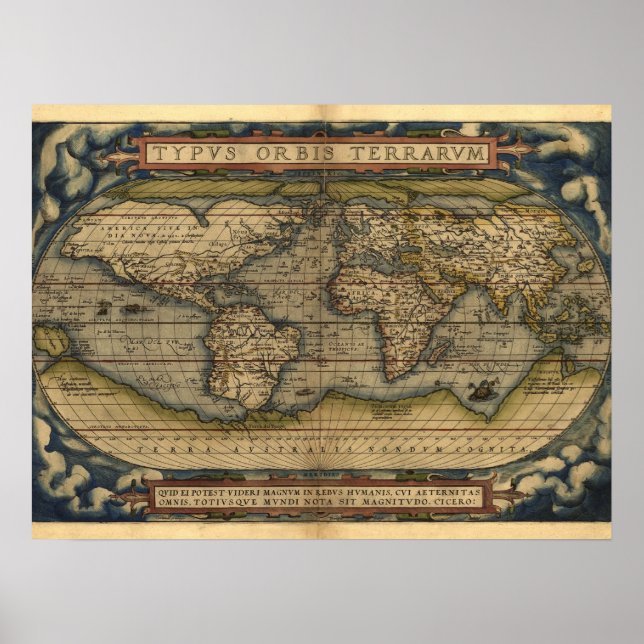 Pôster Vintage World Map Atlas Design histórico (Frente)